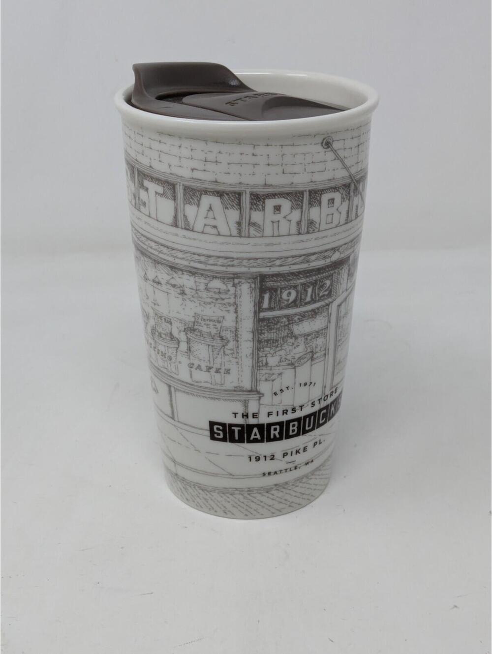 Starbucks First Store Pike Place Storefront Sepia Brown Ceramic Tumbler 2016